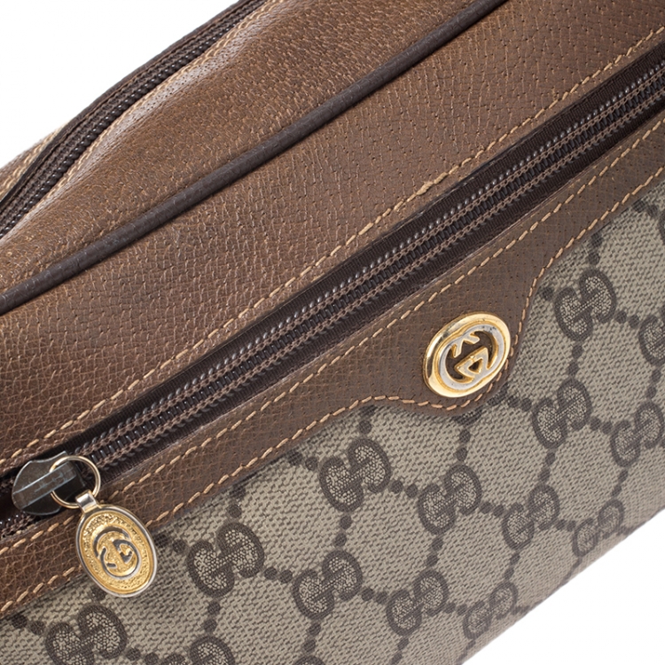 Pre Owned Gucci Brown GG Supreme Coated Canvas and Leather Vintage Cosmetic Pouch