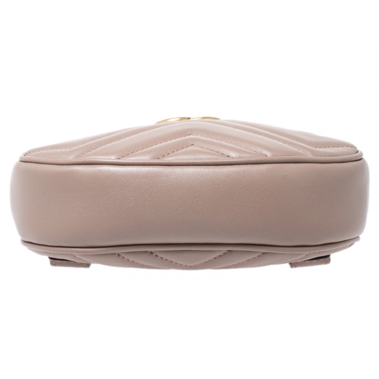 Pre Owned Gucci Old Rose Matelassé Leather GG Marmont Belt Bag