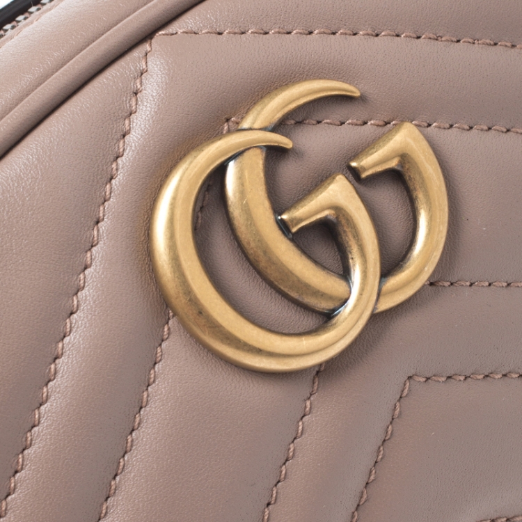 Pre Owned Gucci Old Rose Matelassé Leather GG Marmont Belt Bag