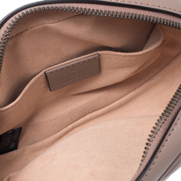 Pre Owned Gucci Old Rose Matelassé Leather GG Marmont Belt Bag