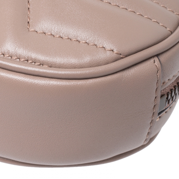 Pre Owned Gucci Old Rose Matelassé Leather GG Marmont Belt Bag