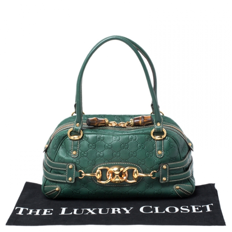 Pre Owned Gucci Green Guccissima Leather Wave Boston Bag