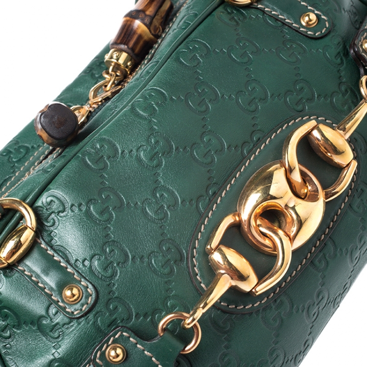 Pre Owned Gucci Green Guccissima Leather Wave Boston Bag