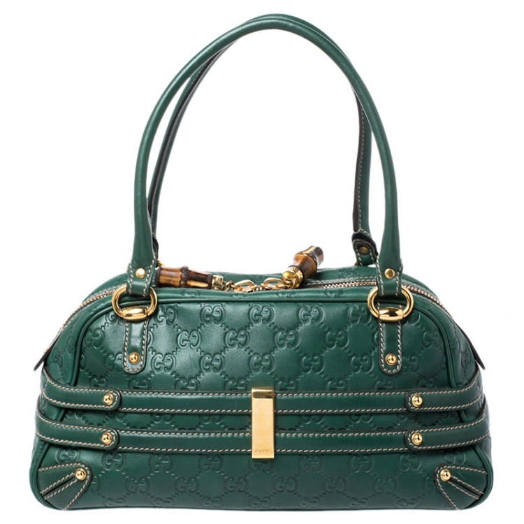 Pre Owned Gucci Green Guccissima Leather Wave Boston Bag
