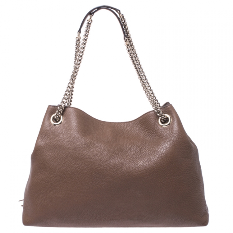 Pre Owned Gucci Brown Pebbled Leather Medium Soho Tote