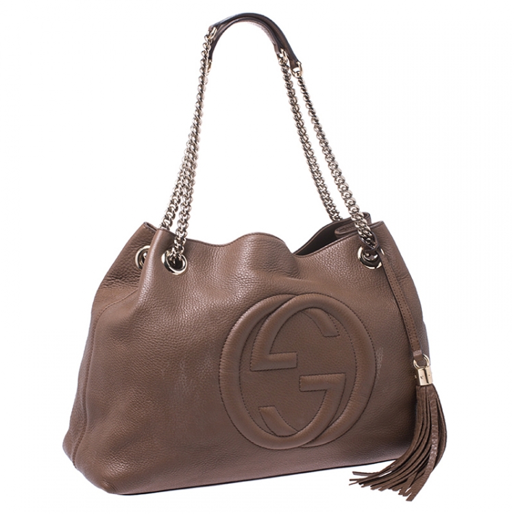 Pre Owned Gucci Brown Pebbled Leather Medium Soho Tote