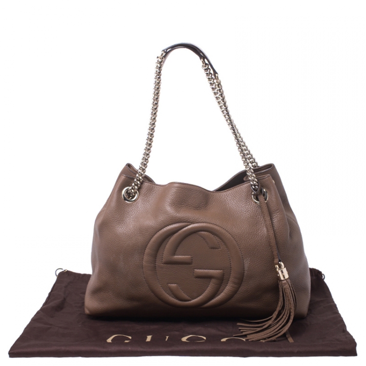 Pre Owned Gucci Brown Pebbled Leather Medium Soho Tote
