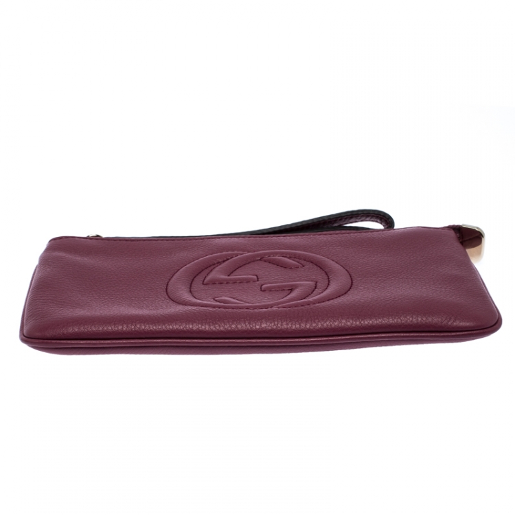 Pre Owned Gucci Purple Leather Soho Wristlet Clutch