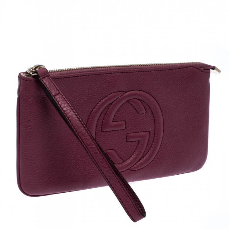 Pre Owned Gucci Purple Leather Soho Wristlet Clutch