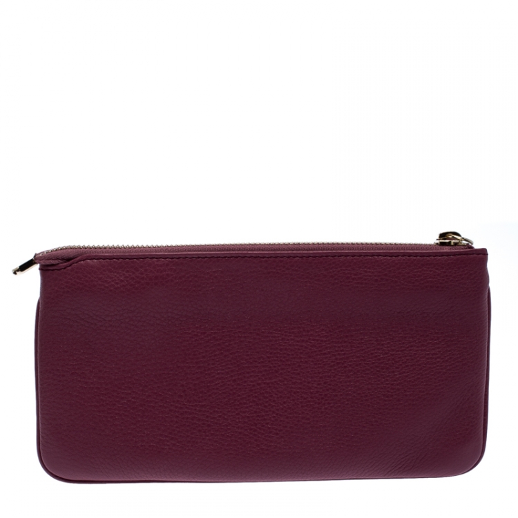 Pre Owned Gucci Purple Leather Soho Wristlet Clutch