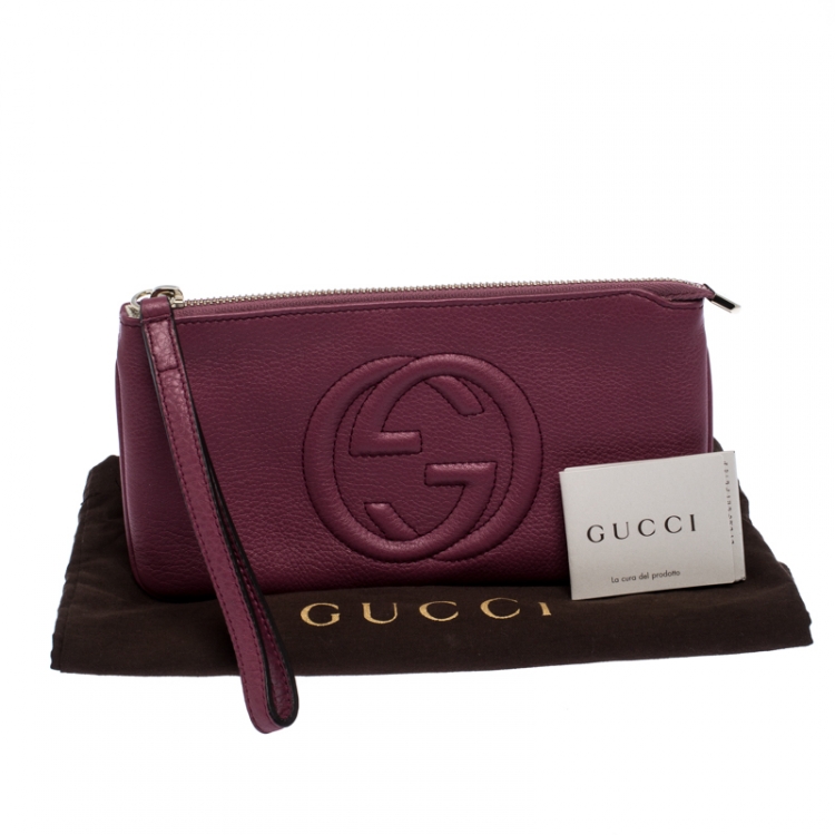 Pre Owned Gucci Purple Leather Soho Wristlet Clutch