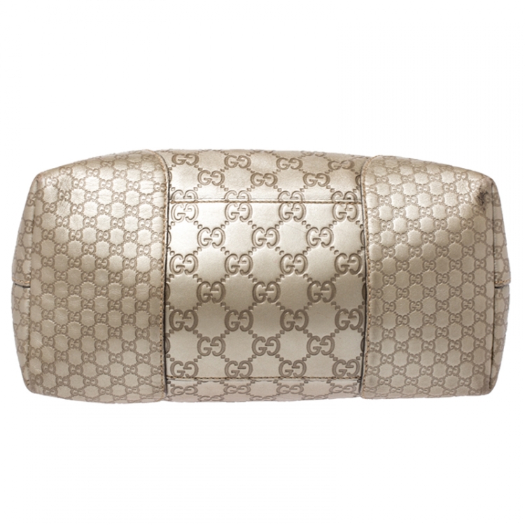 Pre Owned Gucci Gold Guccissima Leather Medium Bree Top Handle Bag