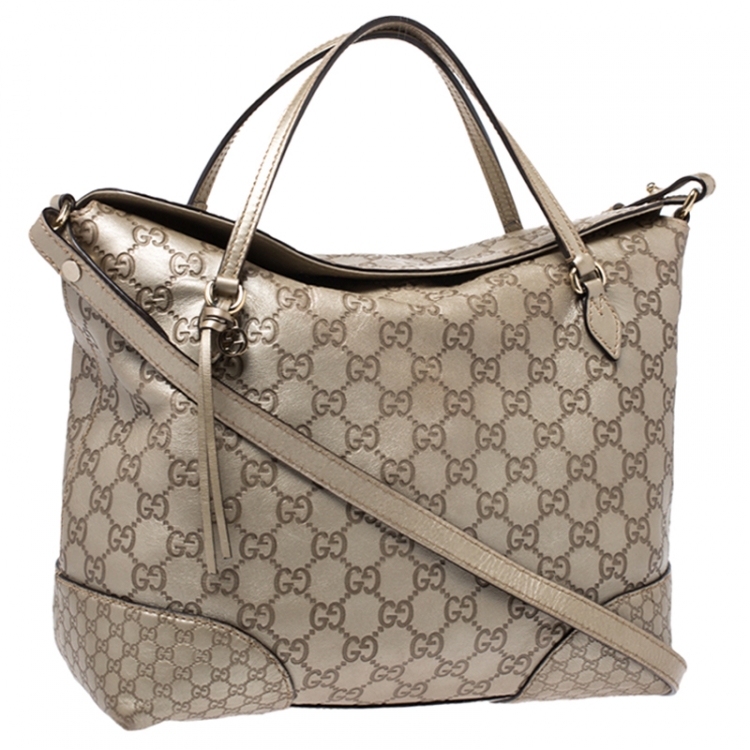 Pre Owned Gucci Gold Guccissima Leather Medium Bree Top Handle Bag