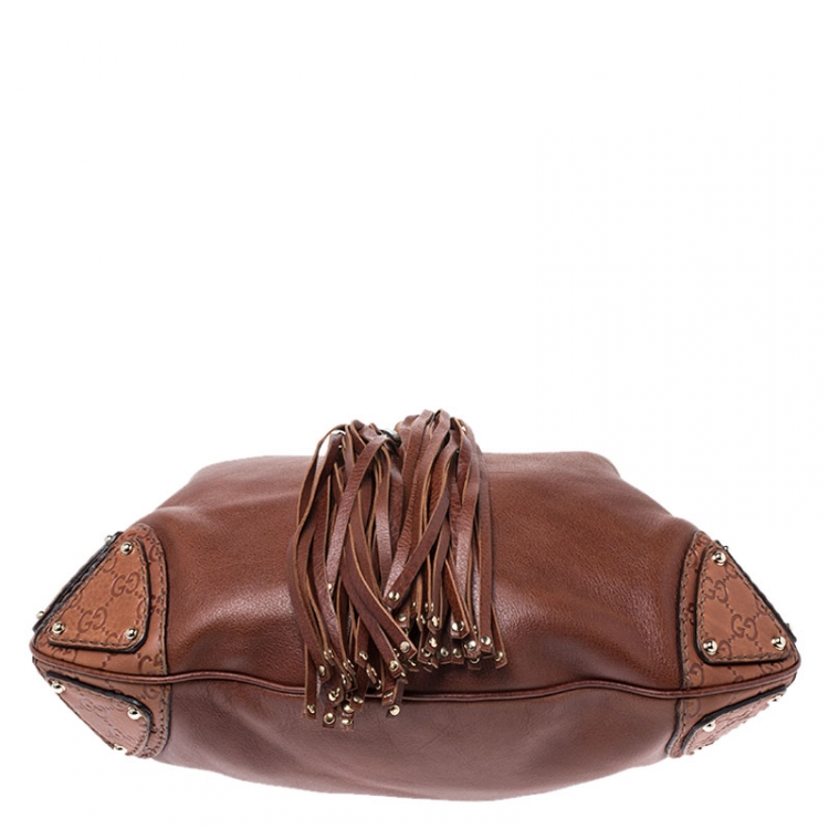 Pre Owned Gucci Brown Leather Medium Babouska Indy Top Handle Bag