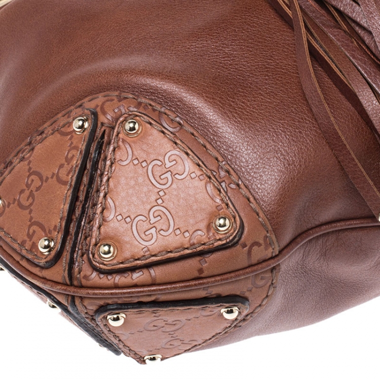 Pre Owned Gucci Brown Leather Medium Babouska Indy Top Handle Bag