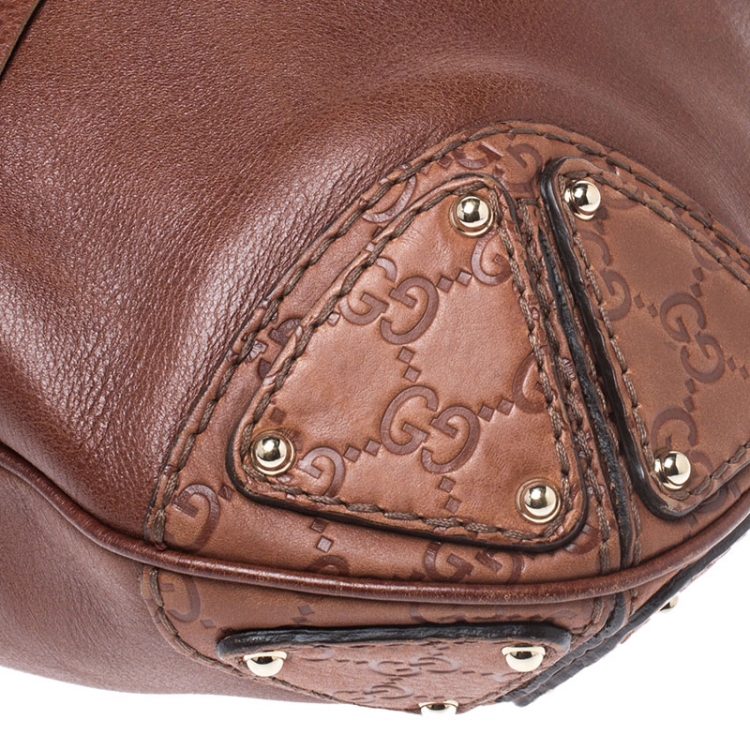 Pre Owned Gucci Brown Leather Medium Babouska Indy Top Handle Bag