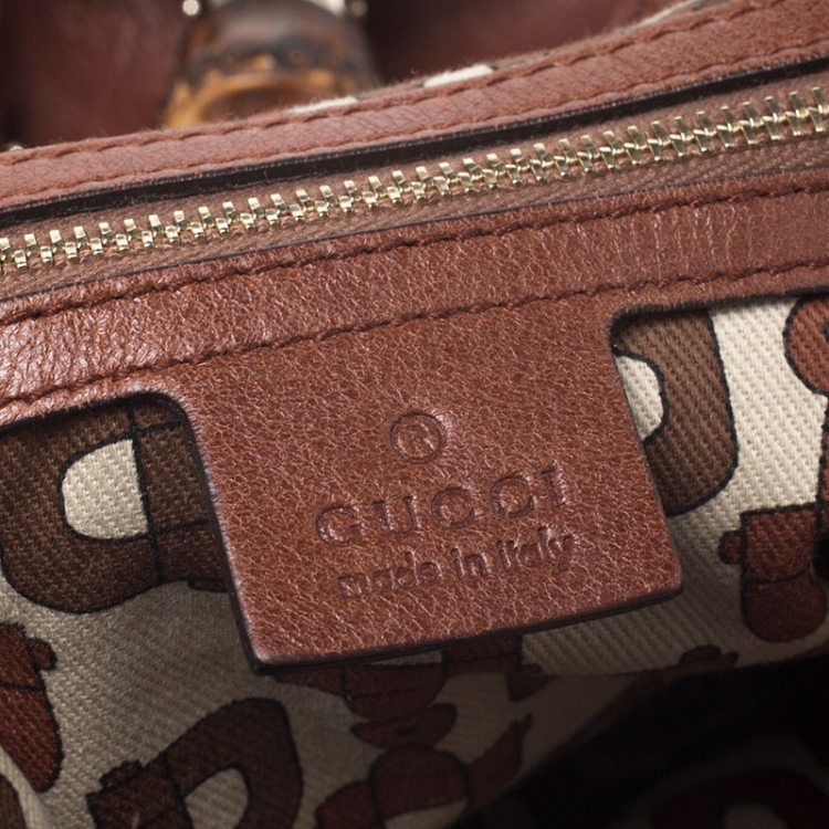 Pre Owned Gucci Brown Leather Medium Babouska Indy Top Handle Bag