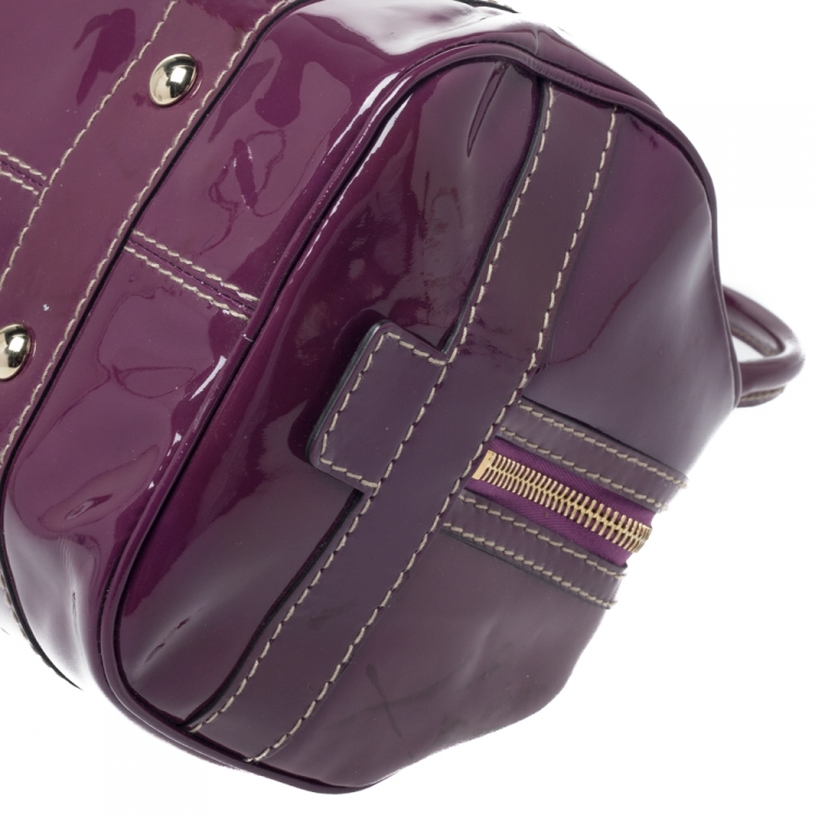 Pre Owned Gucci Purple Patent Leather Boston Bag 
