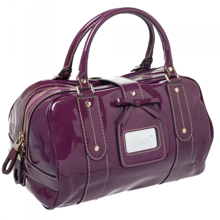 Pre Owned Gucci Purple Patent Leather Boston Bag 