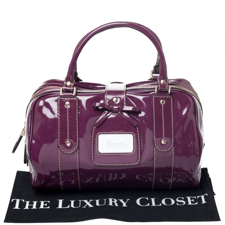 Pre Owned Gucci Purple Patent Leather Boston Bag 
