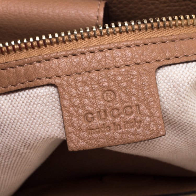 Pre Owned Gucci Dark Beige Leather Large Bamboo Shopper Tote 