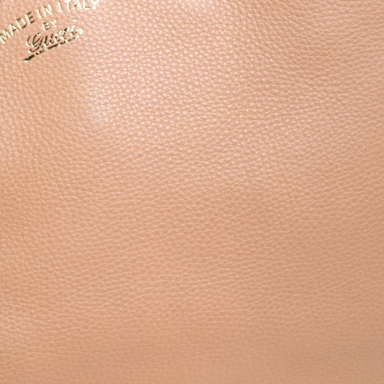 Pre Owned Gucci Dark Beige Leather Large Bamboo Shopper Tote 