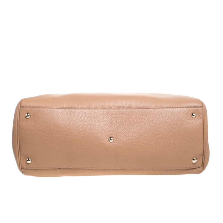 Pre Owned Gucci Dark Beige Leather Large Bamboo Shopper Tote 