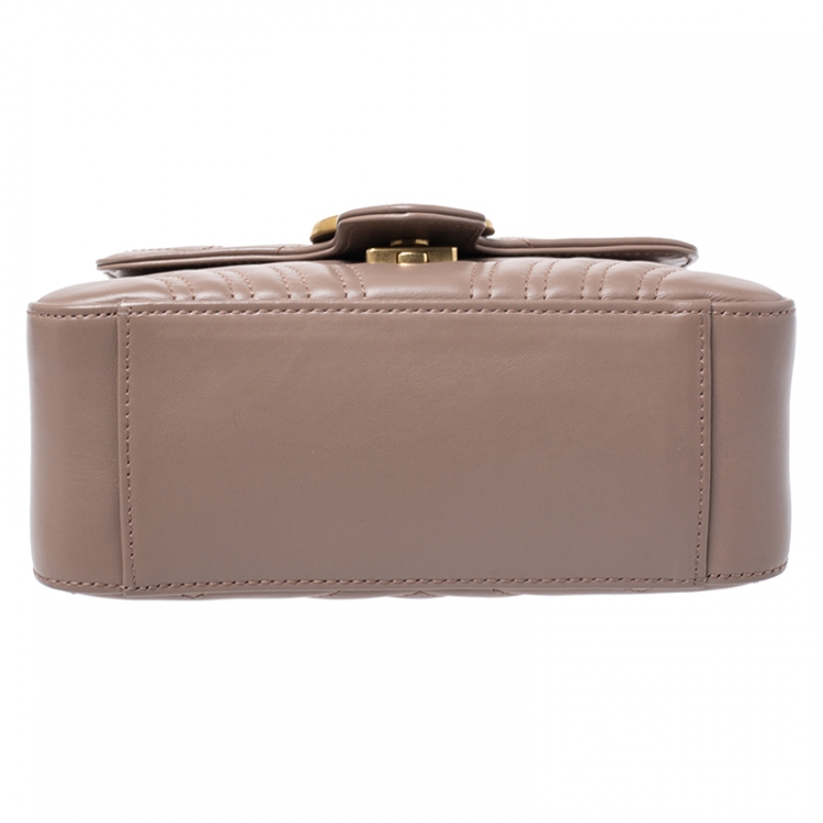 Pre Owned Gucci Beige Leather Mini Marmont Top Handle Bag