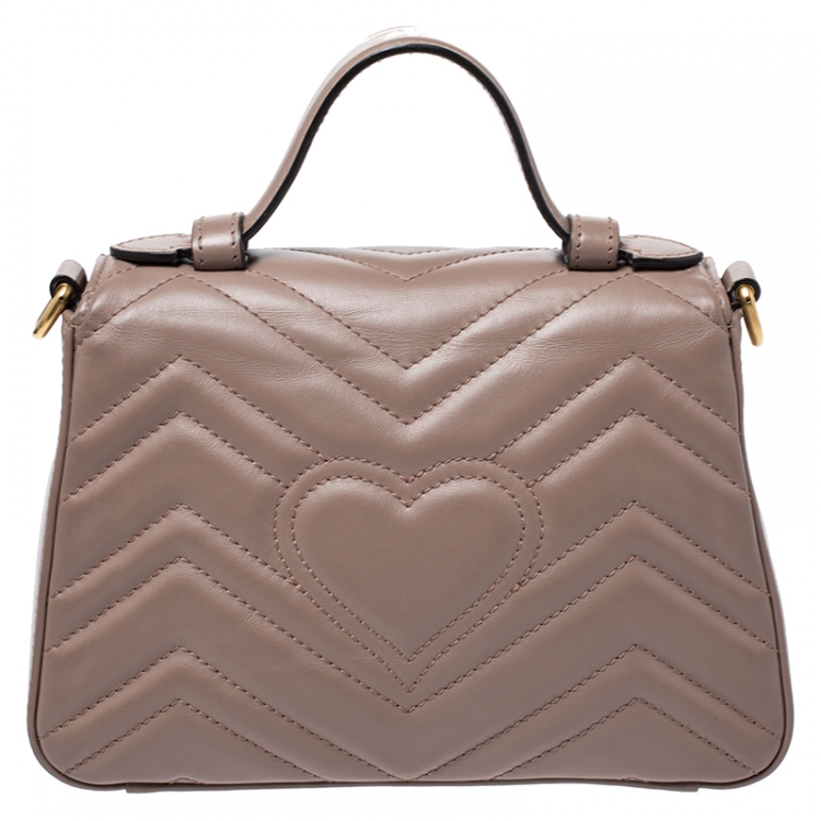 Pre Owned Gucci Beige Leather Mini Marmont Top Handle Bag