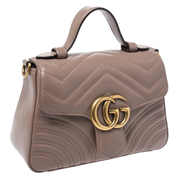 Pre Owned Gucci Beige Leather Mini Marmont Top Handle Bag