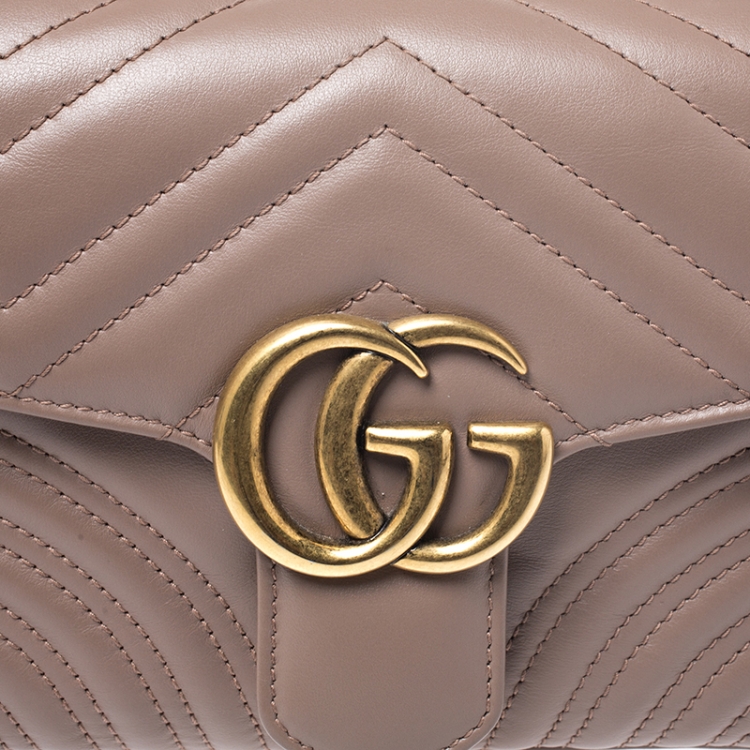 Pre Owned Gucci Beige Leather Mini Marmont Top Handle Bag