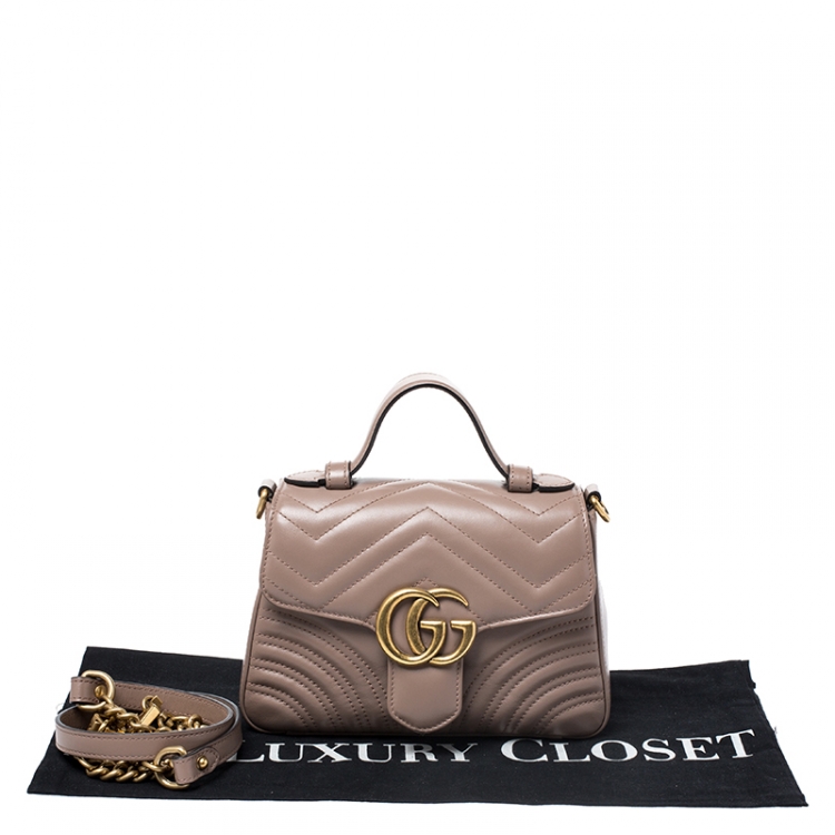 Pre Owned Gucci Beige Leather Mini Marmont Top Handle Bag