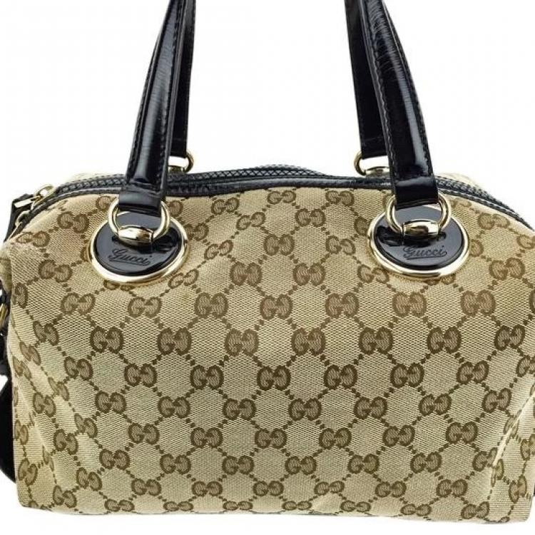 Pre Owned Gucci Brown/Black GG Canvas And Patent Leather Satchel