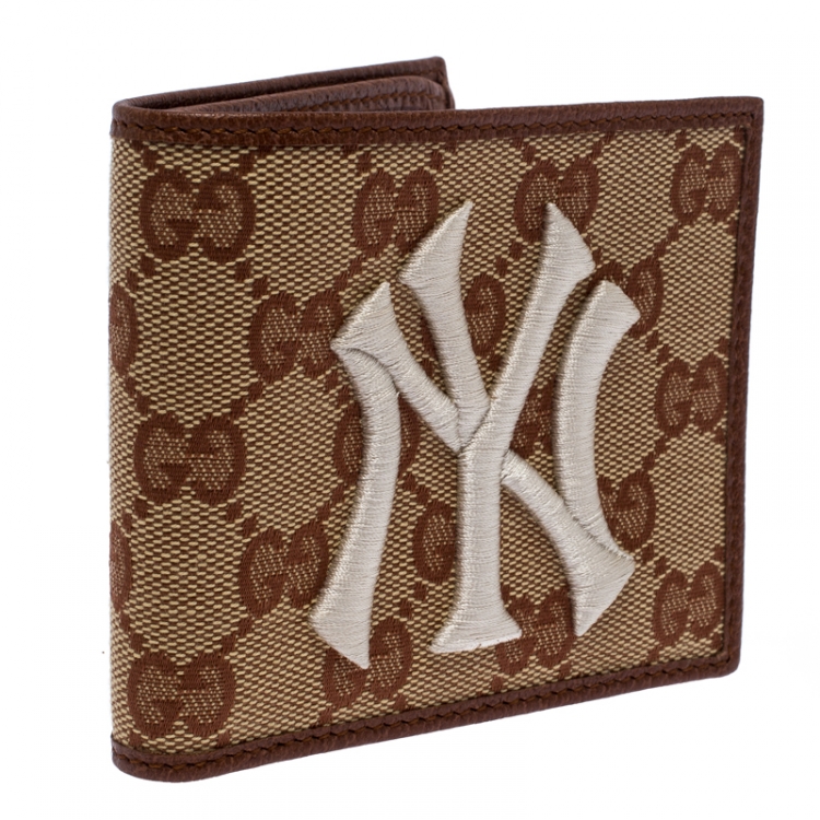 Pre Owned Gucci Beige/Brown GG Canvas New York Yankees Patch Bifold Wallet
