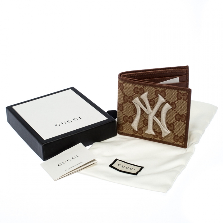 Pre Owned Gucci Beige/Brown GG Canvas New York Yankees Patch Bifold Wallet