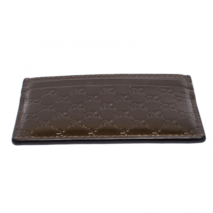 مملوكة مسبقًا Gucci Bronze Nice Microguccissima Leather Card Holder