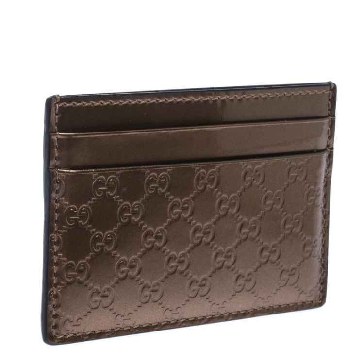 مملوكة مسبقًا Gucci Bronze Nice Microguccissima Leather Card Holder