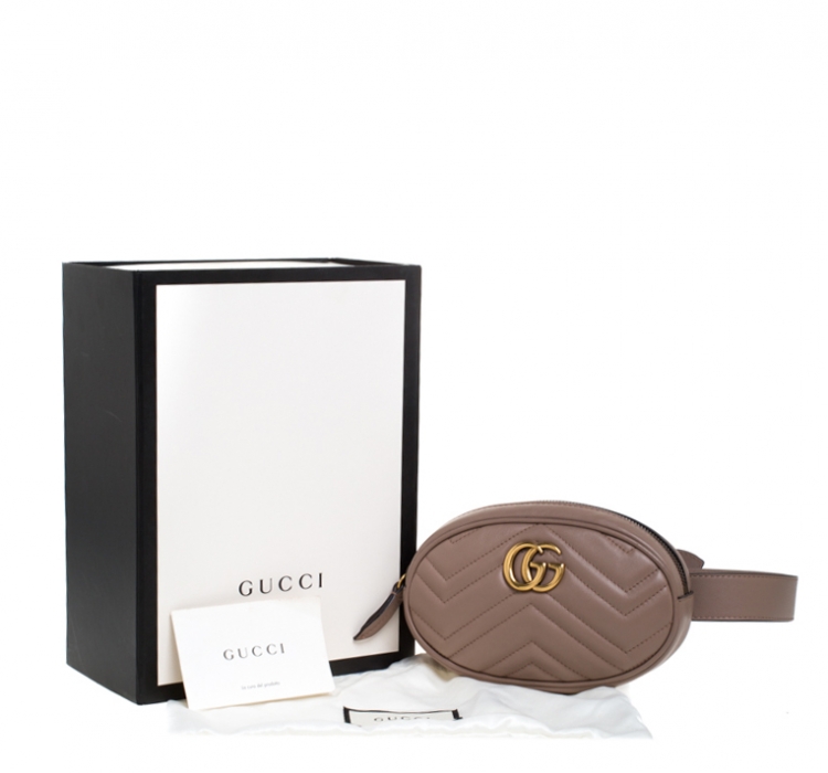 Pre Owned Gucci Beige Matelasse Leather GG Marmont Belt Bag