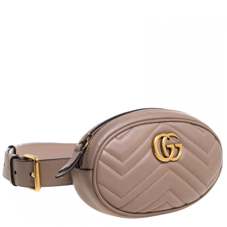 Pre Owned Gucci Beige Matelasse Leather GG Marmont Belt Bag