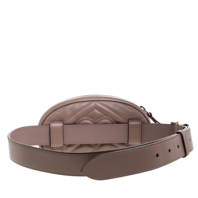 Pre Owned Gucci Beige Matelasse Leather GG Marmont Belt Bag