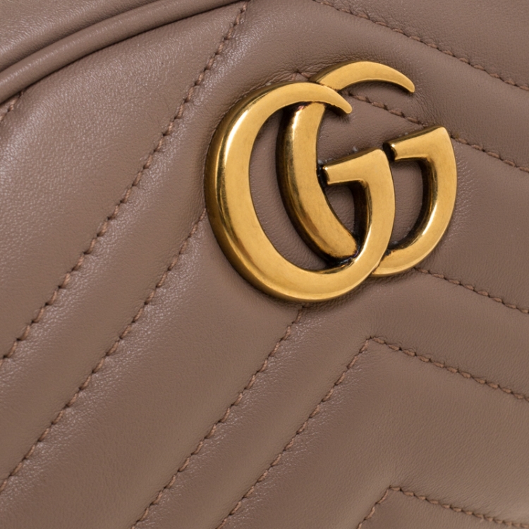 Pre Owned Gucci Beige Matelasse Leather GG Marmont Belt Bag