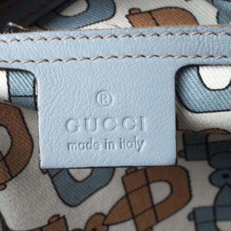 Pre Owned Gucci Sky Blue Guccissima Leather Medium Joy Boston Bag