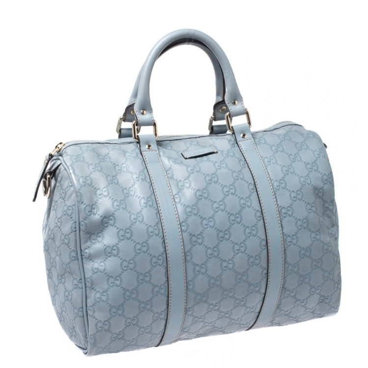 Pre Owned Gucci Sky Blue Guccissima Leather Medium Joy Boston Bag