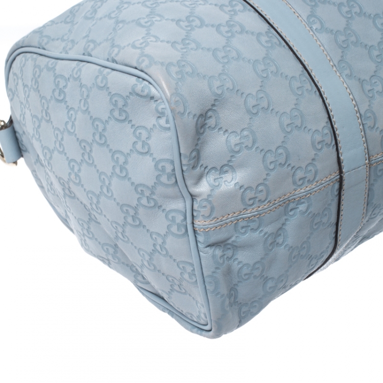 Pre Owned Gucci Sky Blue Guccissima Leather Medium Joy Boston Bag