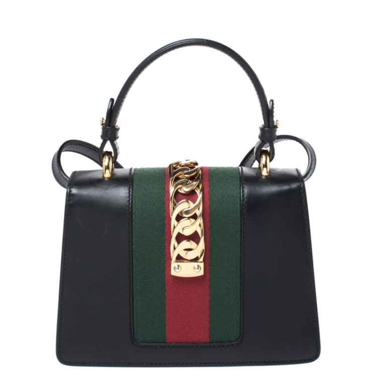 مملوكة مسبقًا Gucci Black Leather Mini Sylvie Top Handle Bag