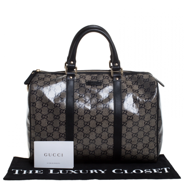 Pre Owned Gucci Grey/Black GG Crystal Canvas Medium Joy Boston Bag