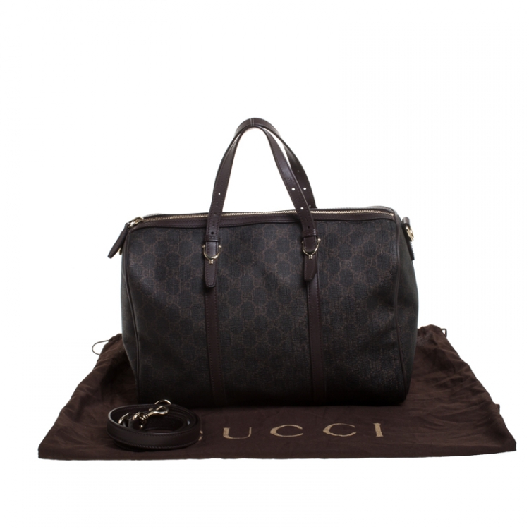Pre Owned Gucci Dark Brown GG Supreme Canvas and Leather Medium Joy Boston Bag