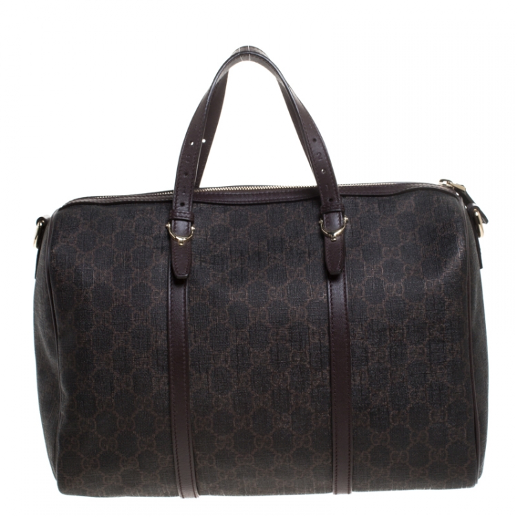 Pre Owned Gucci Dark Brown GG Supreme Canvas and Leather Medium Joy Boston Bag