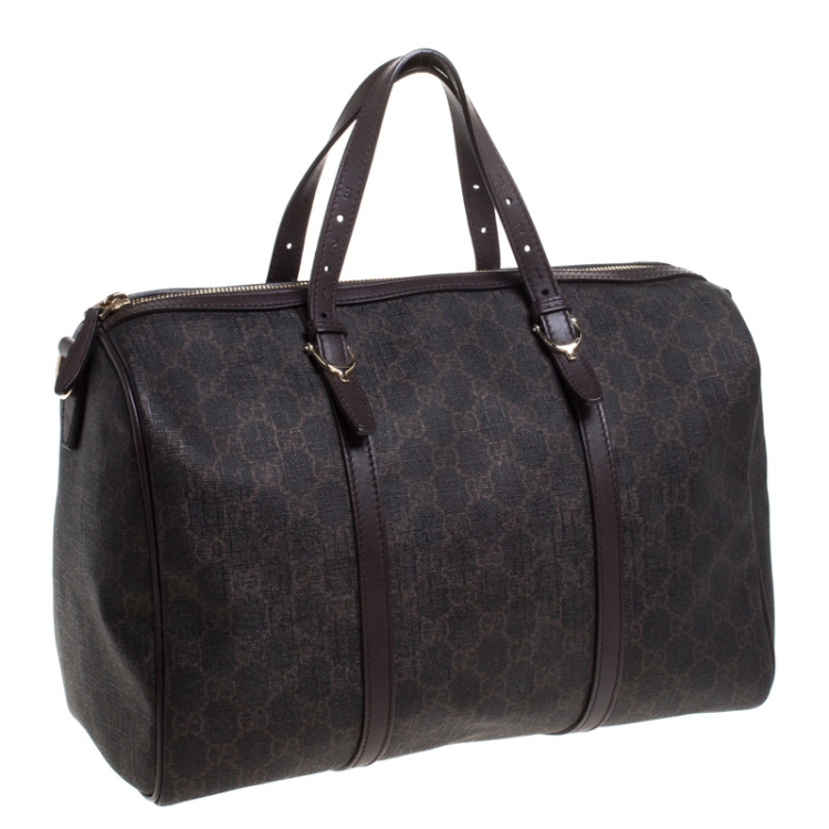 Pre Owned Gucci Dark Brown GG Supreme Canvas and Leather Medium Joy Boston Bag