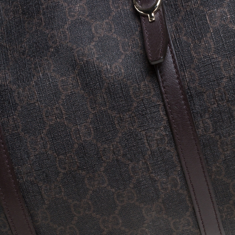 Pre Owned Gucci Dark Brown GG Supreme Canvas and Leather Medium Joy Boston Bag